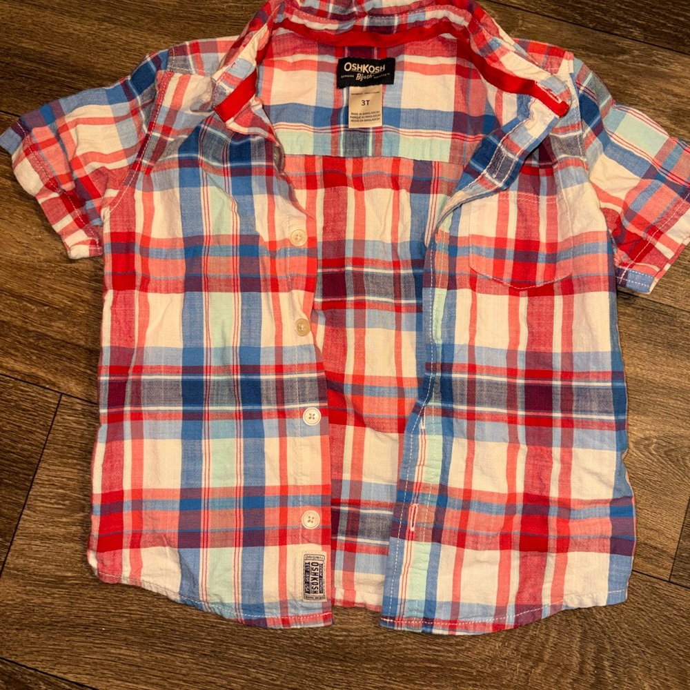 OshKosh B'gosh Red, Blue & White Plaid Short-Sleeve Button-Down Shirt